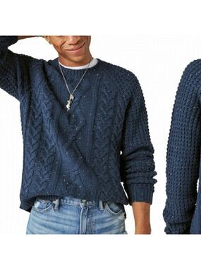 AMERICAN eagle dark navy soft cable knit mix stitch tweed sweater